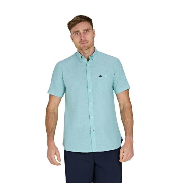 Raging Bull Mens Classic Linen Short-Sleeved Shirt - Apple Green - 