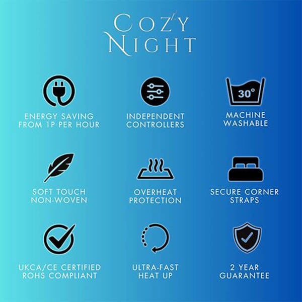 Cozy Night Electric Blanket Double Size Heated with 3 Heat Settings - Machine Washable with Overheat Protection