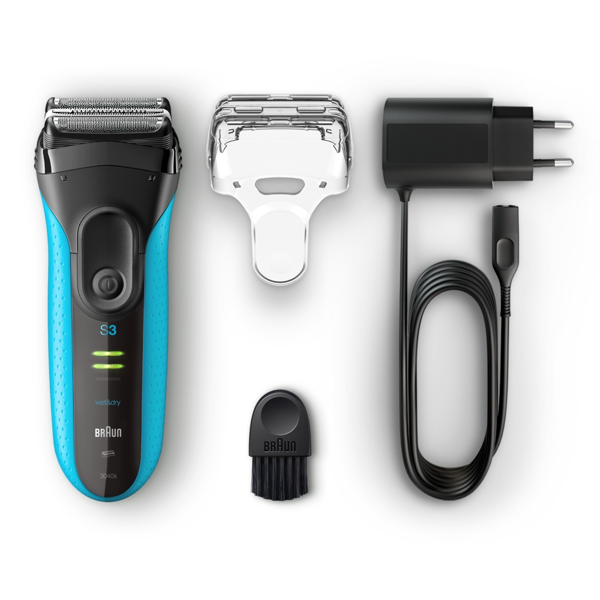 Braun Series 3 ProSkin 3040s Rechargeable Electric Shaver - Wet & Dry Electric Razor - Black/Blue