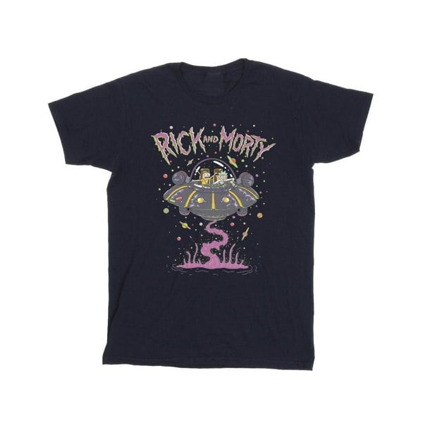 Rick And Morty Mens Pink Spaceship T-Shirt - Navy Blue