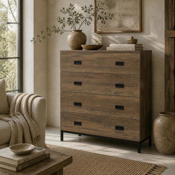 Wyld Haus Paleba Romi Metal And Wood Brown 4 Drawer Storage Chest With Steel Frame