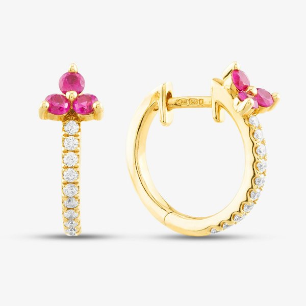 T. H. Baker 14ct Yellow Gold Ruby & Brilliant Cut Diamond Hoop Earrings E39076KY14RB (X2)