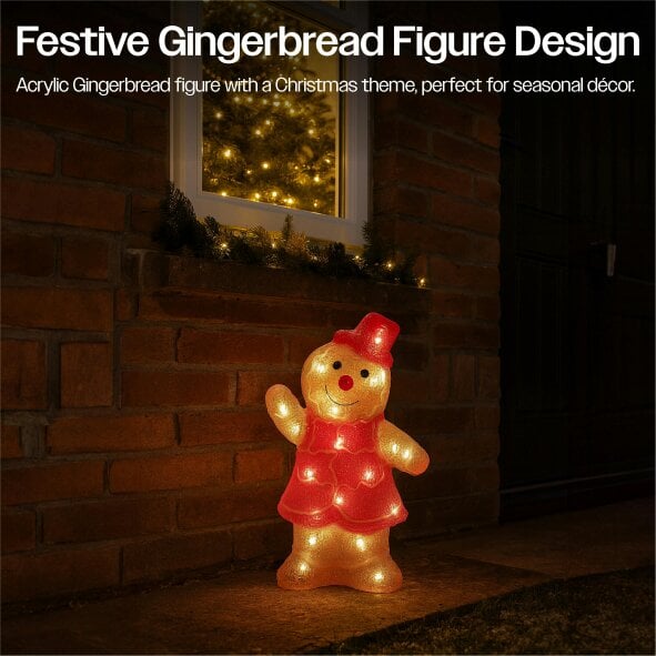 Scotts of Stow Xmas Haus 30cm Acrylic Festive Christmas LED Gingerbread Women Battery Operated