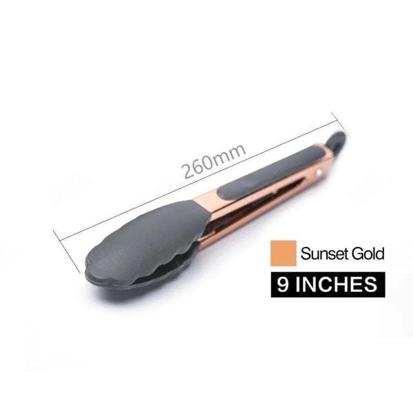 Anygleam Tong Stainless Steel Small Sumset Gold Handle Clip Heat Resistant Cooking Baking Salad Steak Kitchen Gadget