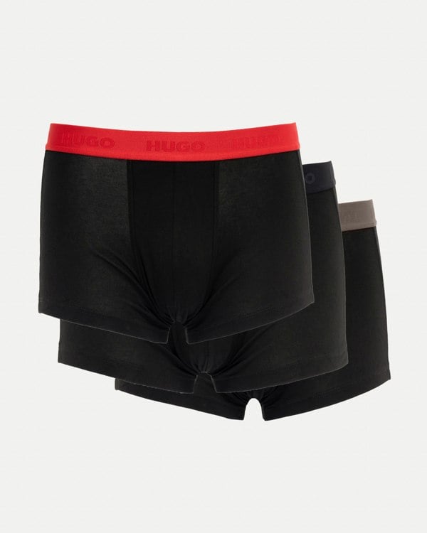 HUGO 3-Pack Mens Trunks with Coloured Waistbands - Black 009