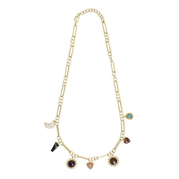 Lila Rasa Stellar Elegance  Combo - 7 Healing Stones Drop Earrings & Link Chain Necklace