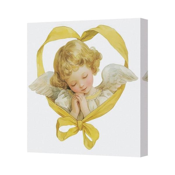 Benjamin Tate Design Angel Baby Canvas Wall Art Print With Yellow Heart Ribbon