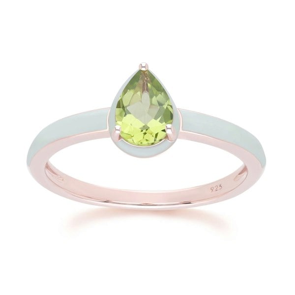 Gemondo Siberian Waltz Green Enamel & Pear Peridot Ring In Rose Gold Vermeil
