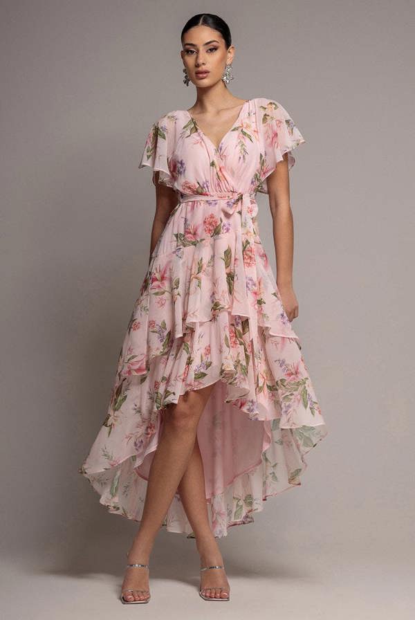 Flutter Sleeve Midaxi Wrap Dress - Blush Pink DR5140