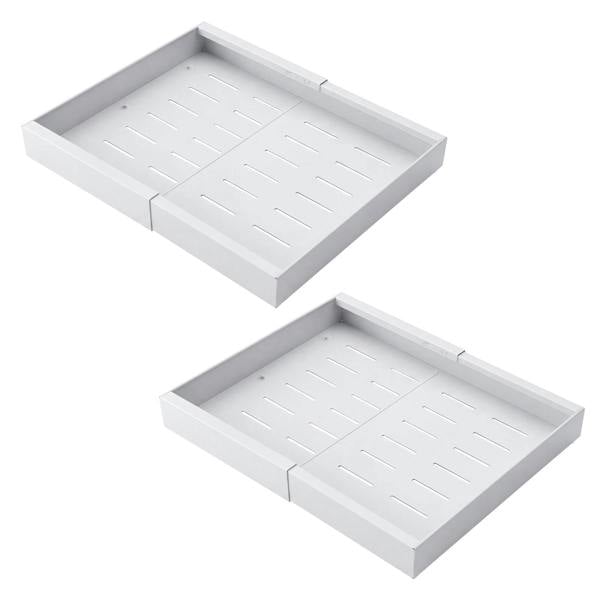 TOQUE Pull Out Cabinet Organizer Adhesive 2 Pcs Expandable White Storage Drawers