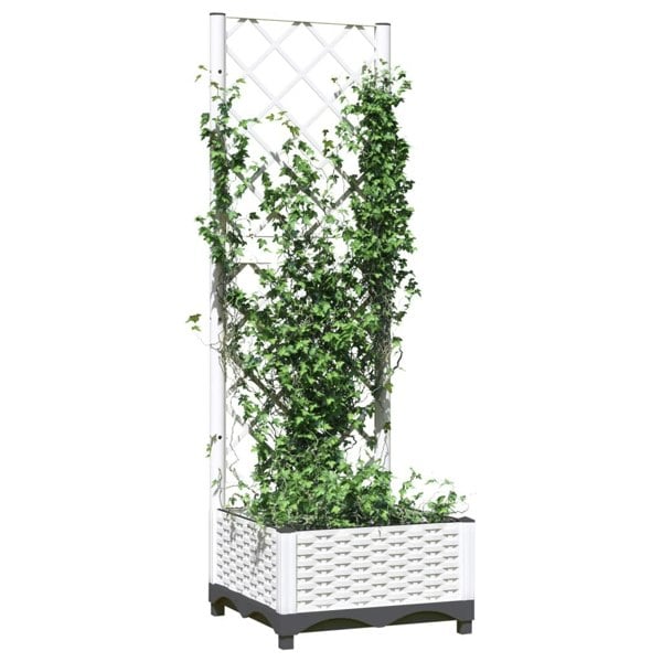 Berkfield Garden Planter with Trellis White 40x40x121.5 cm PP