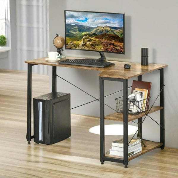 Rafaelo Mobilia Indusrial Computer Desk With 2 Shelves Rustic Brown