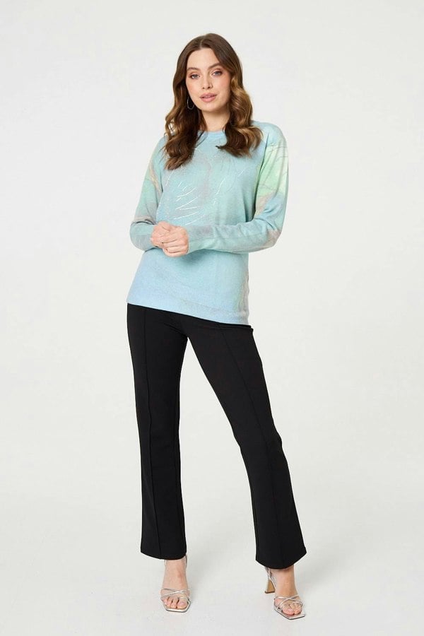 Green | Marble Print Metallic Relaxed Jumper
