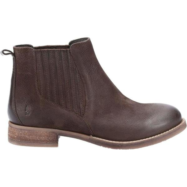 Hush Puppies Edith Womens Pull On Chelsea Dealer Ankle Boots, brown leather ankle boots with elastic side panels and a pull-tab at the back for easy slip-on wear.