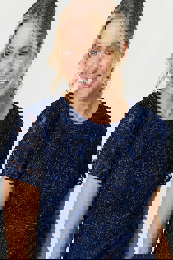 Navy | Sheer Lace Layered Knee Length Dress