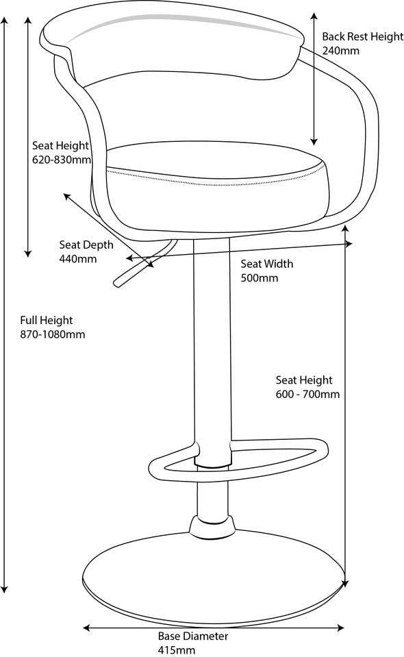 Lamboro Zenith Kitchen Bar Stool, Height Adjustable Swivel Gas Lift, Home Bar & Breakfast Barstool, Slate Grey