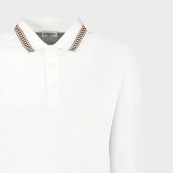 Supplied Fashion white long-sleeve polo shirt with iconic Burberry stripe and check pattern on the collar