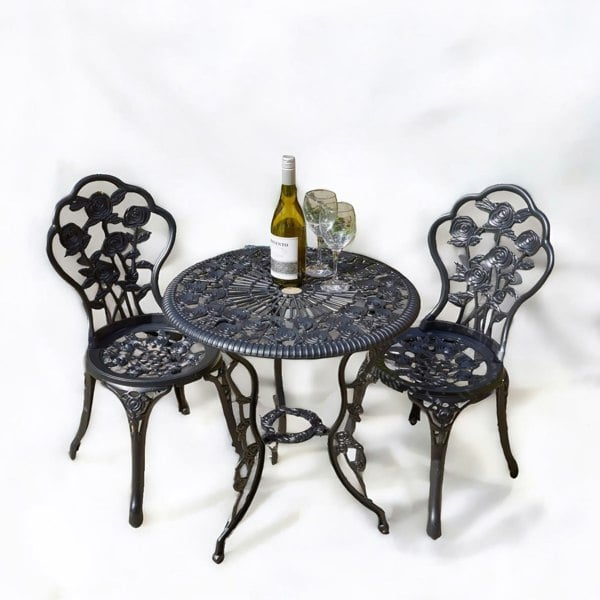 Rafaelo Mobilia Set of 3 Cast Iron Bistro Table And Chair