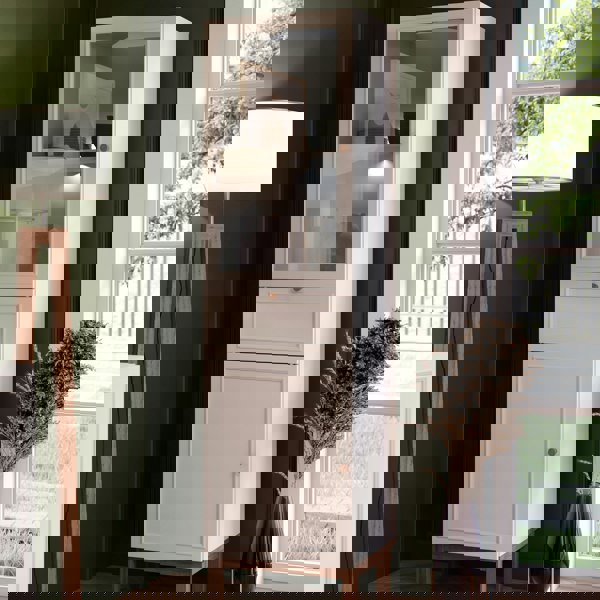 Furniture To Go Wensley Display Cabinet with 1 Door 1 Drawer and  1 Glass Door in Light Grey and Oak inc LED Lighting