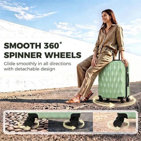 24Inch Suitcase, ABS Hard Shell Checked Luggage with TSA Lock, Spinner Wheels, Telescopic Handle, Green