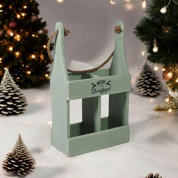 39CM RUSTIC GREEN 2 BOTTLE WINE HOLDER