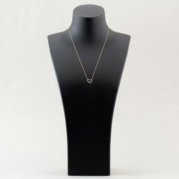 T. H. Baker 9ct Yellow Gold Double Open Heart Garnet & Diamond Pendant Necklace RJP4000