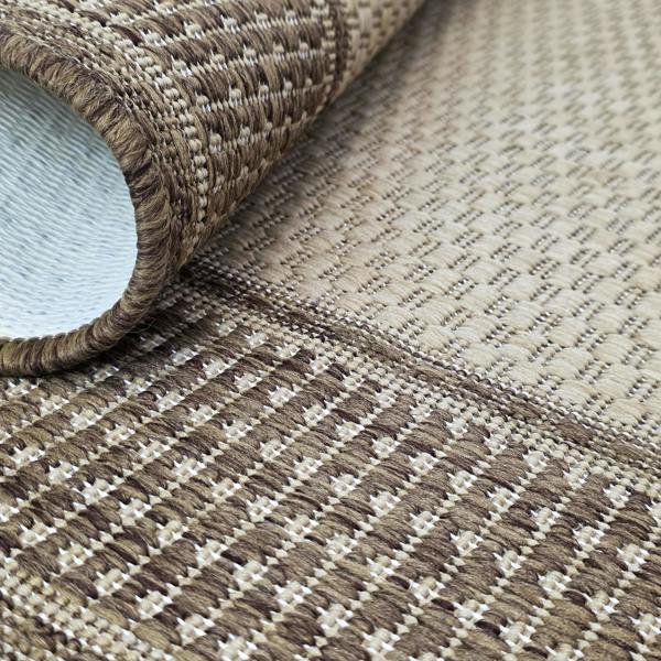 Non-Slip Beige Brown Rug Flat Weave Border Design Kitchen Dining Room Living Room Area Mat