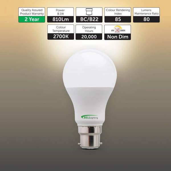 BELL Lighting B22 Bayonet LED GLS 8.1W Energy Saving Light Bulbs