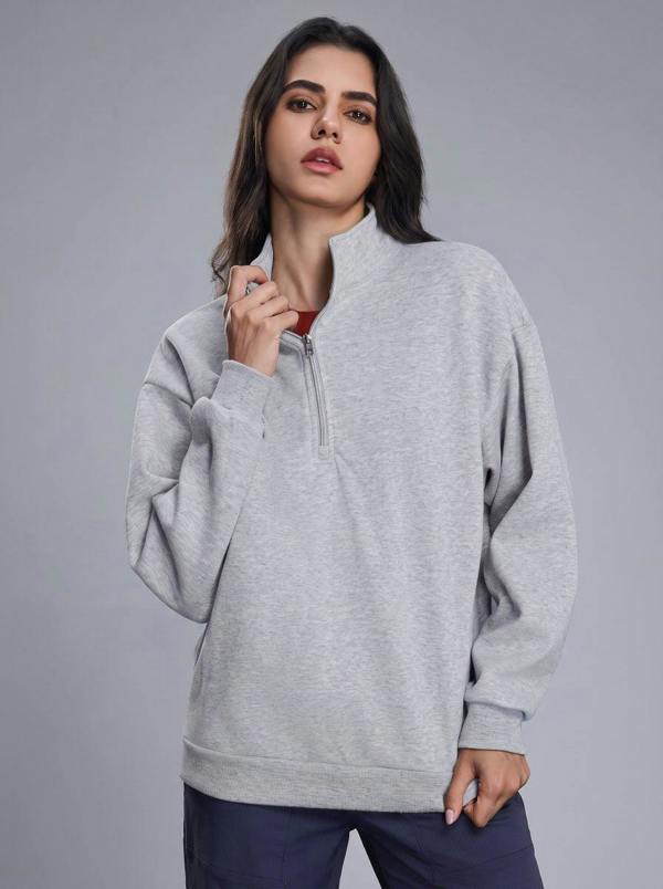 Anniou Fleece Lined Quarter Zip Pullover - Light grey