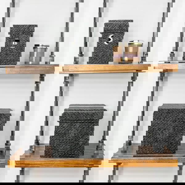 JVL Metro Rectangular Lidded Fabric Storage Baskets for Home Organisation, Set of 2, Black