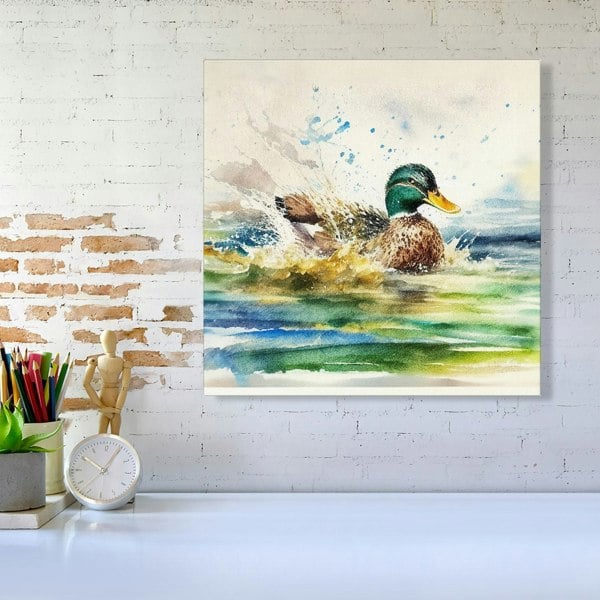 Warren Reed Splashing Mallard Watercolour Canvas