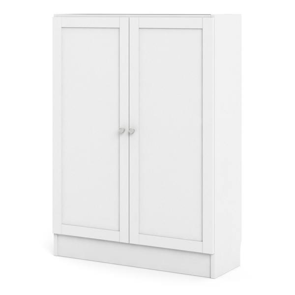 Furniture To Go Basic Low Wide Storage Cabinet in White (2 Shelves) with 2 White Doors