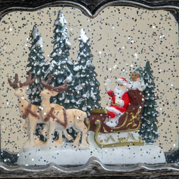 Samuel Alexander 22cm Dual Powered Silver Santa Sleigh Christmas Water Spinner Lantern