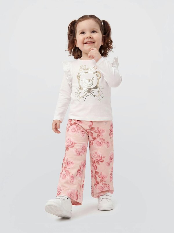 Guess Girls Long Sleeve Bear Logo T-Shirt in White