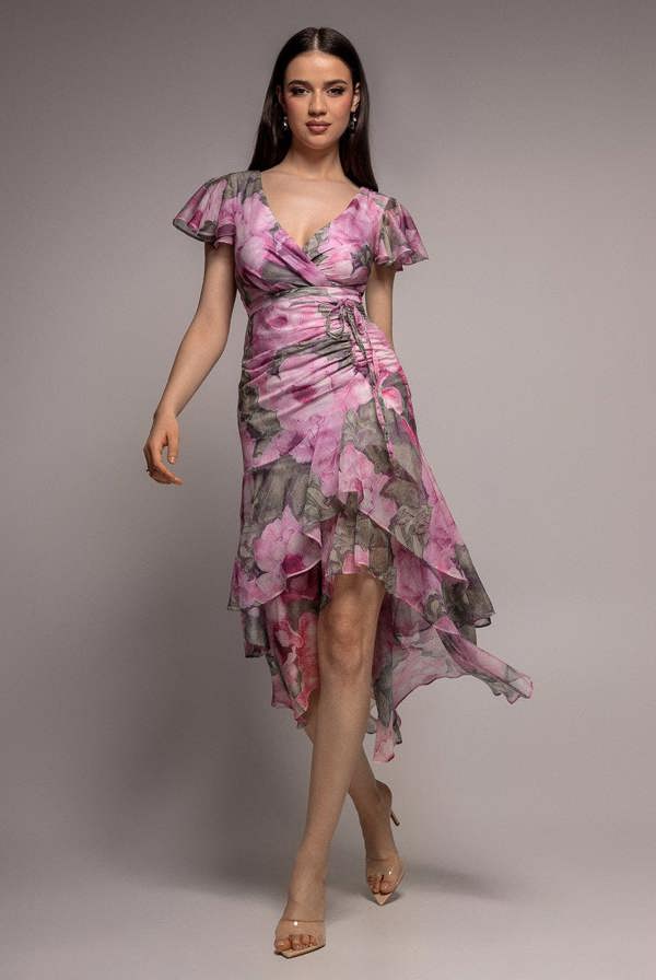 Floral Wrap High And Low Midaxi Dress - Blush DR4369
