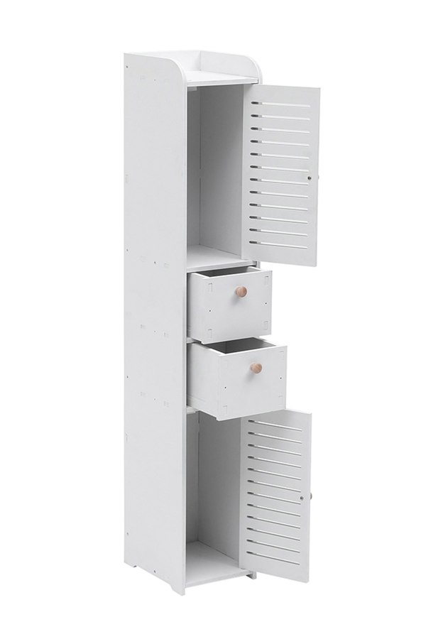 Living and Home White Wooden Tall Bathroom Freestanding Storage Cabinet