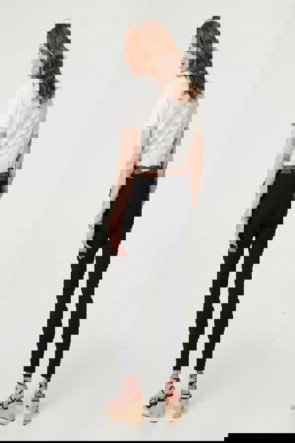 Black | Mid Rise Straight Trousers with Belt
