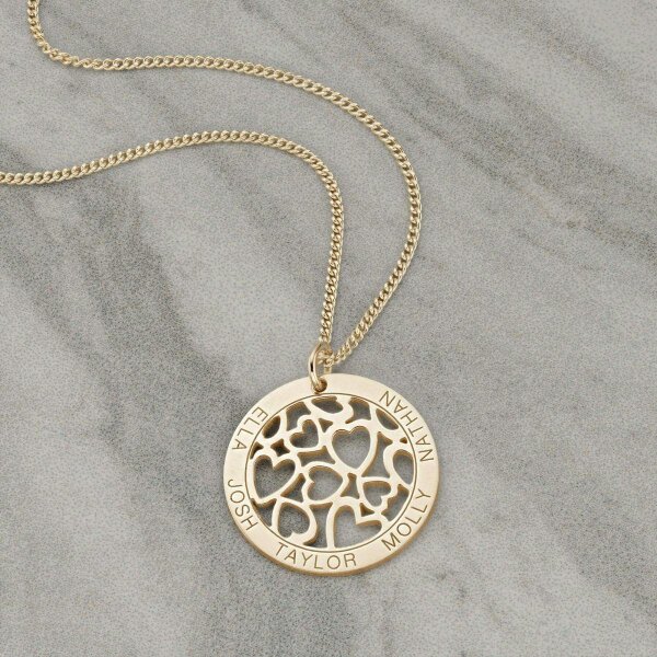 Christopher James of London 9ct Yellow Gold Hearts in Personalised Disc Pendant with Optional Necklace Chain