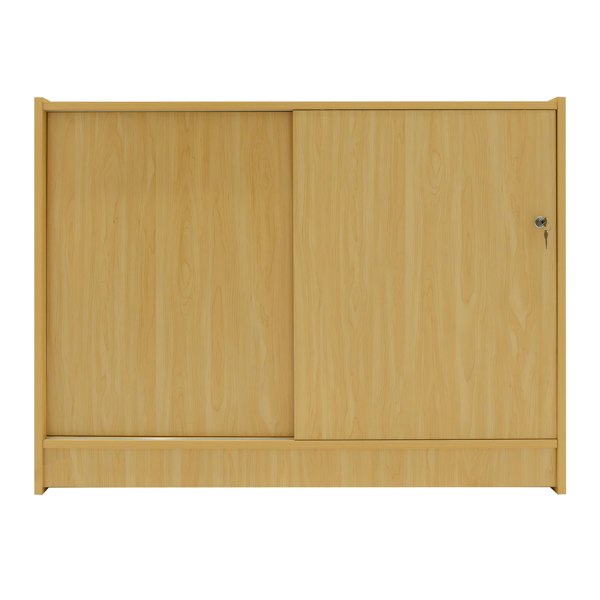 Maple LED retail shop counter K1200 features a sleek design with sliding doors, a smooth finish, and a modern aesthetic suitable for any store