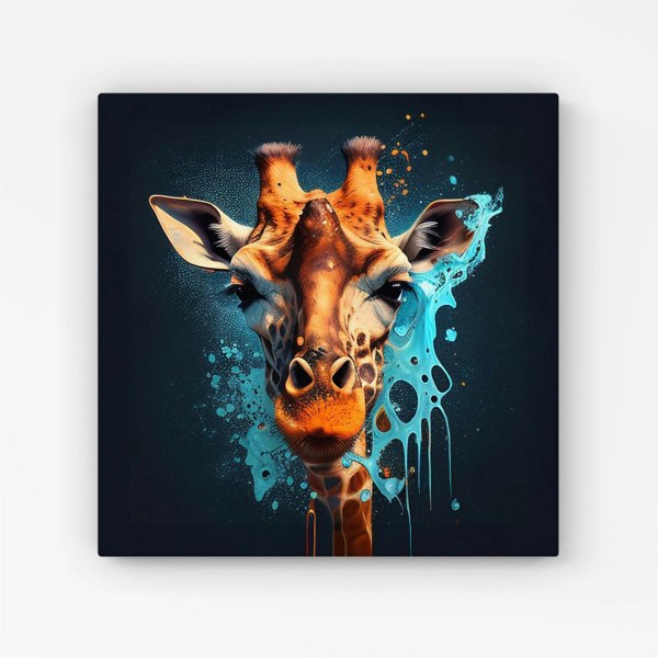 Warren Reed Blue Giraffe Face Splash Art Canvas