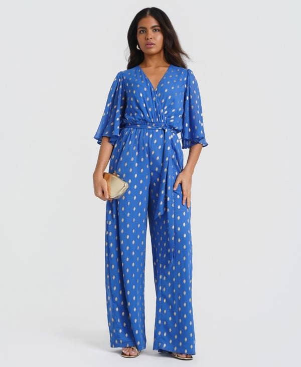Blue Foil Culotte Jumpsuit