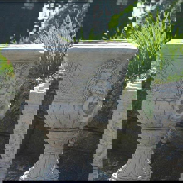 Pair of Lion Head design Stone Vases and Planter Troughs