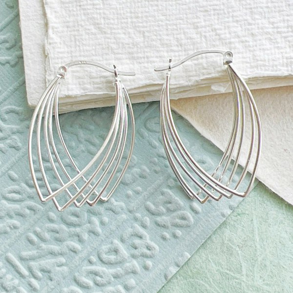 Multi Wire Overlapping Sterling Silver Hoop Earrings for Women