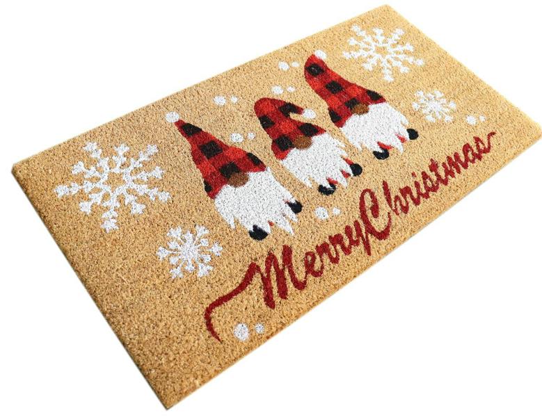 A.Unique Home 15mm Coir Doormat Non-Slip PVC Back - Gnome Xmas 40x80cm