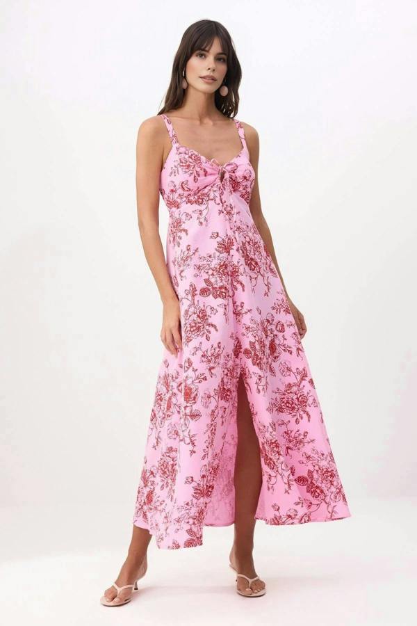 WOVCOR Floral Linen-Look Woven Dress