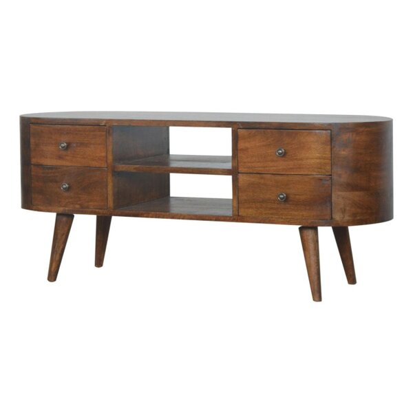 Wyld Haus Brescia Chestnut Mango Wood Round TV Entertainment Unit 4 Drawers