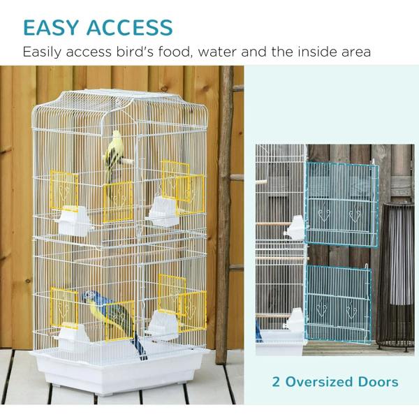 Large white metal bird cage with wide side doors for easy access and cleaning