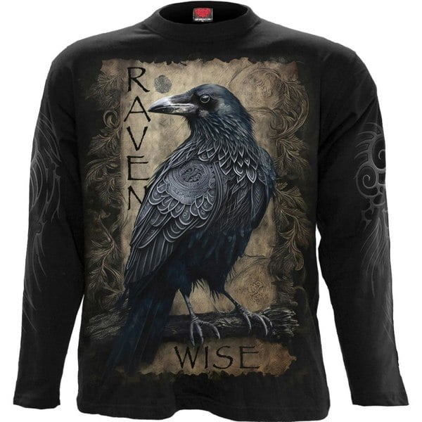 Spiral Direct Unisex Adult Raven Wise Long-Sleeved T-Shirt - Black