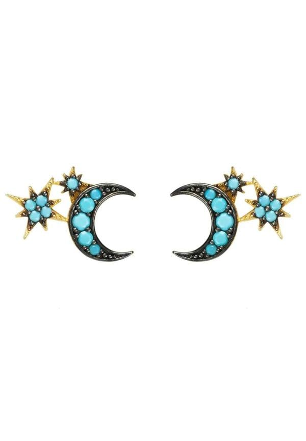 Moon And Starburst Mini Earrings Turquoise - LATELITA Earrings