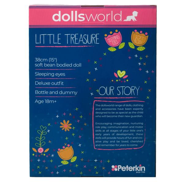 Dolls World Little Treasure - 38cm Soft Bean Bodied White Doll - For ages 18 months+